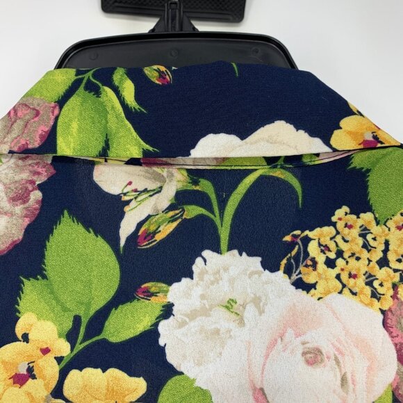 Cato Top Blue Floral Button Down Long Sleeve Asymmetrical - Picture 8 of 11